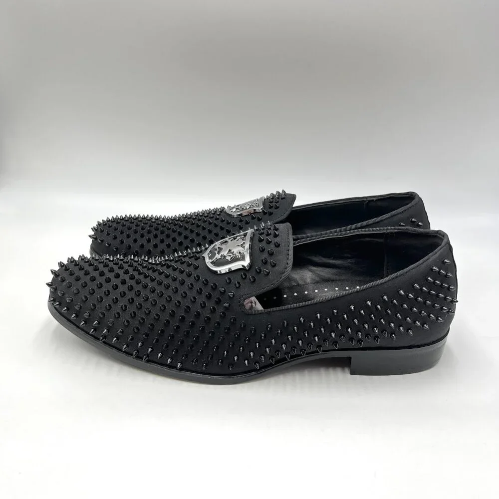 Stacy Adams Mens Size‎ 7.5 7.5M Sabre Black Spiked Studded Slip On Loafers Shoes